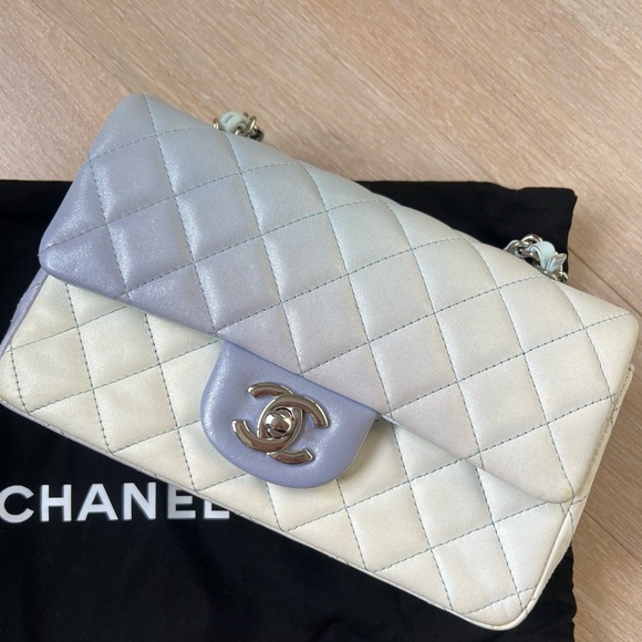 CHANEL 2021 Perforated Lambskin Quilted Mini Rectangular Flap Light Blue - Picture 3 of 11